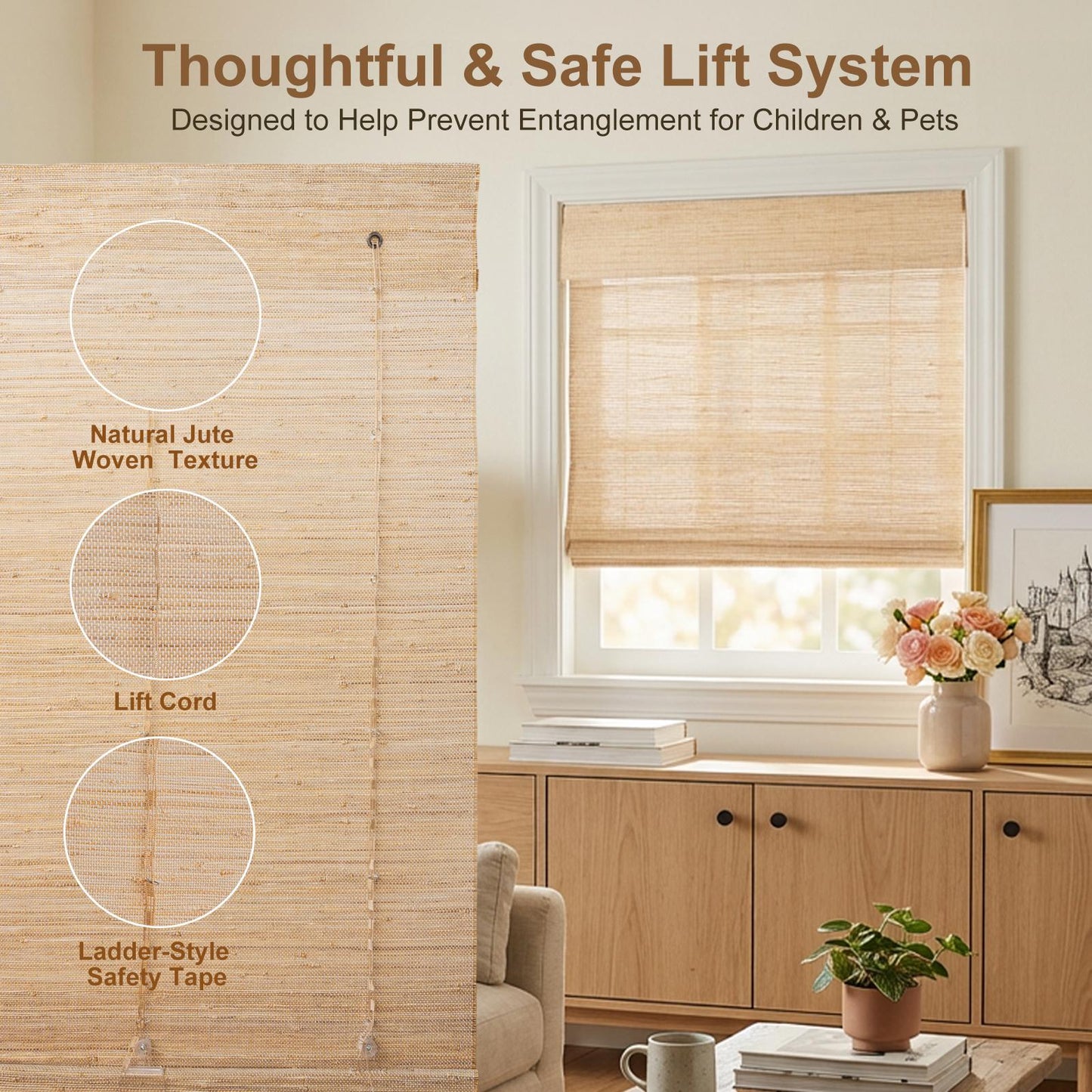Natural Handmade Woven Wood Roman Shades